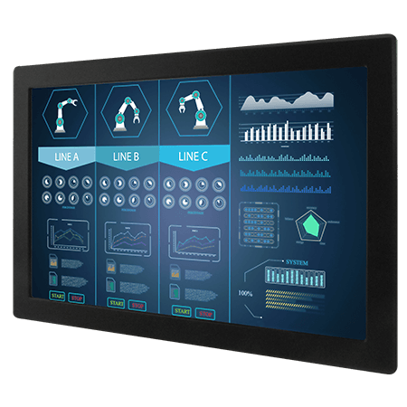 Winmate Product-W24L100-IPA2TR-45-L4-I professional display and touch screen monitor Front IP65