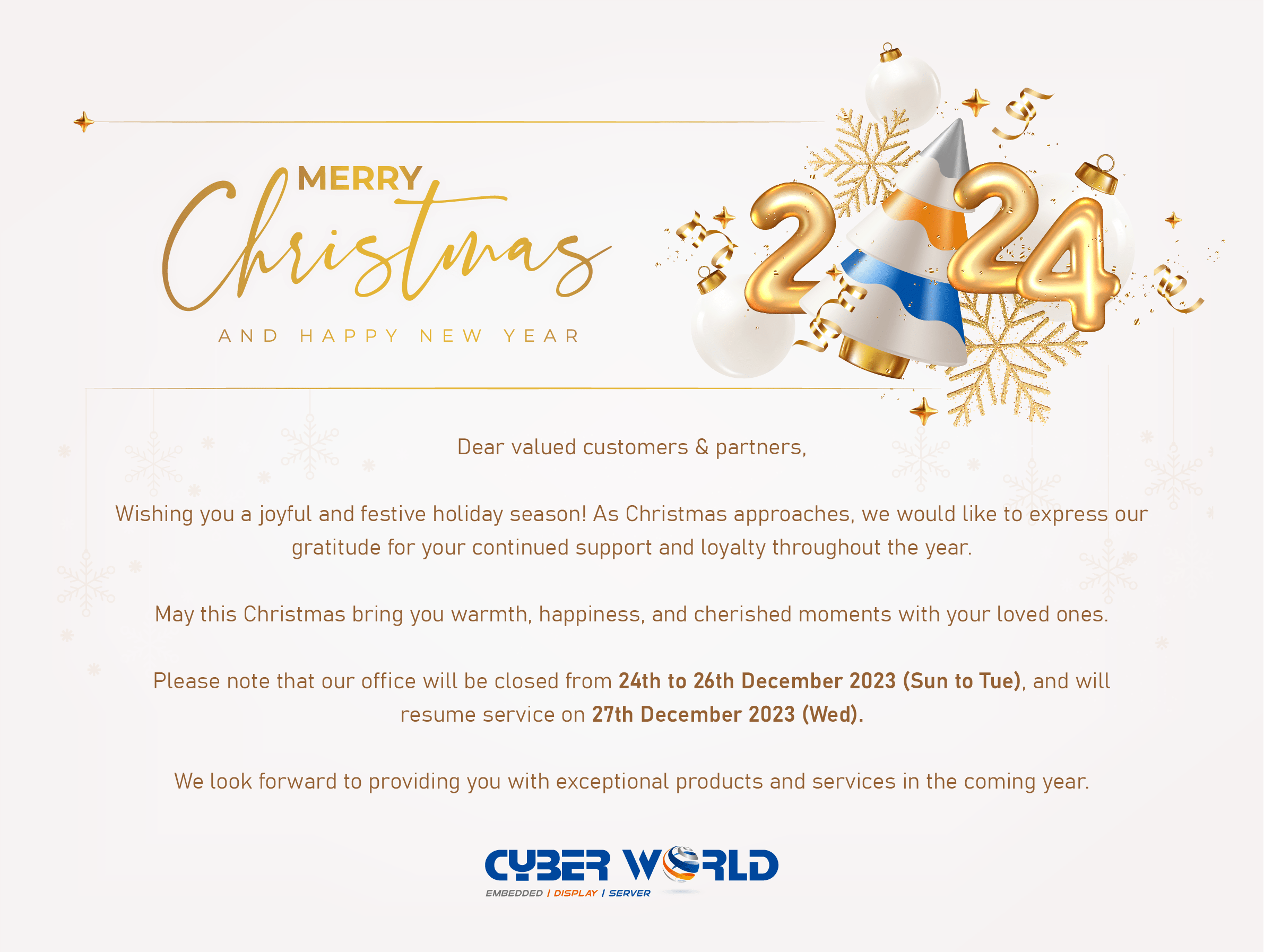Xmas-2023-Final (CWC): Cyber World wishes you a Merry Christmas & a Happy New Year 2024!  